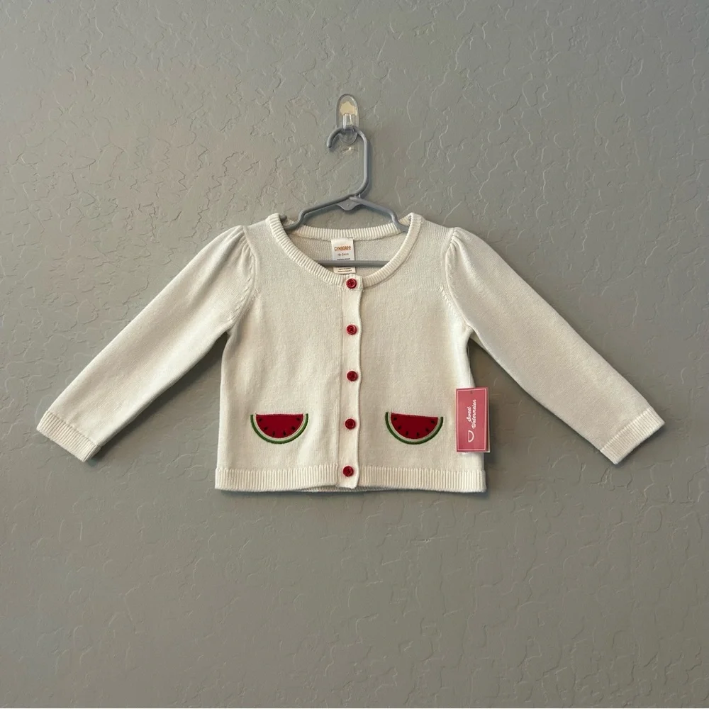 Gymboree white button front cardigan with watermelon embroidery 18-24 months